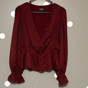 Express Women's Burgundy V-Neck Blouse